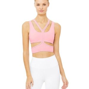 EUC Alo Yoga Trackie Cutout Sports Bra - Flamingo Pink - Size L